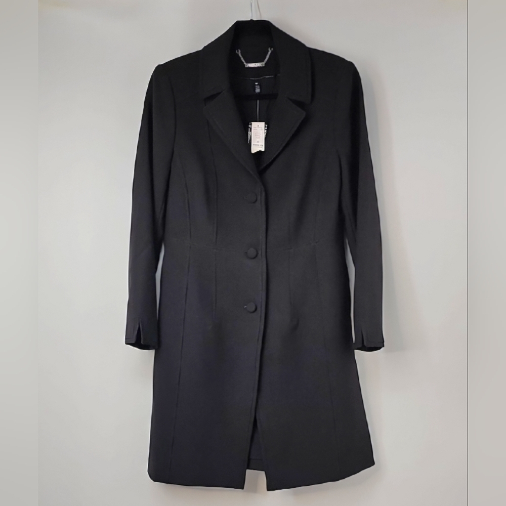 WHBM Elegant Black Longline Classic 3-Button Blazer Jacket Coat wPockets‎ Sz:MP
